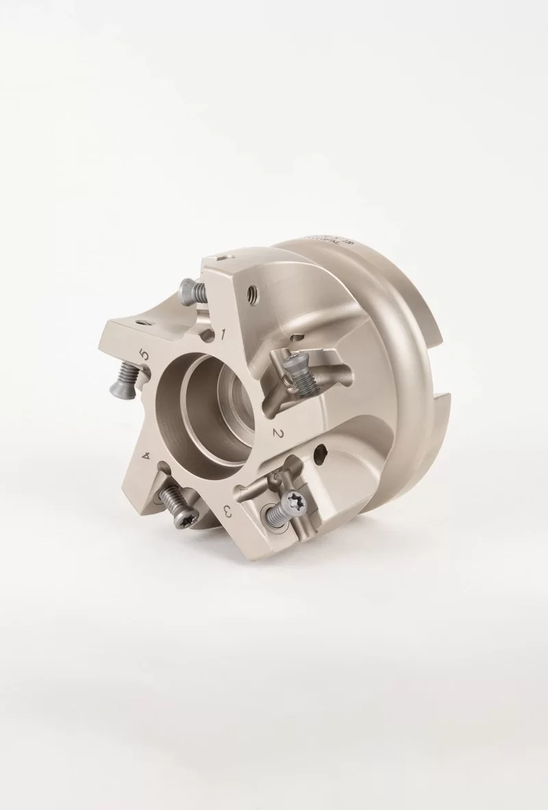 HLNP, 2-1/2" Diameter Shell Mill, 1" Pilot Bore x 90° Lead Angle, 5 Inserts (Rectangle), Negative/Positive Geometry, TSC