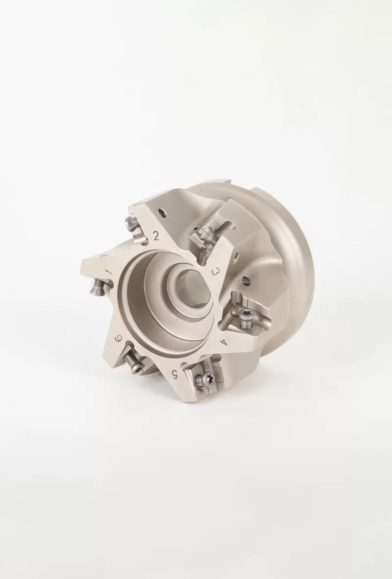 HLNP, 3 Diameter Shell Mill, 1 Pilot Bore x 90° Lead Angle, 6 Inserts (Rectangle), NegativePositive Geometry, TSC