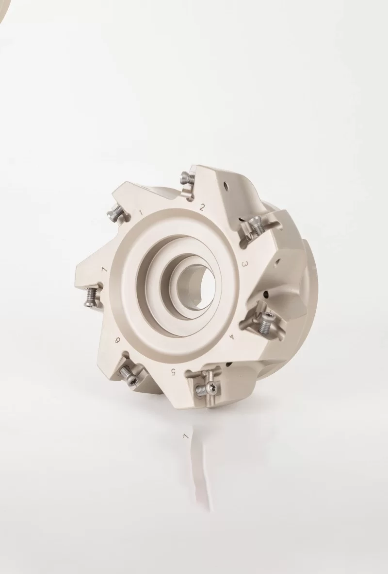 HLNP, 4" Diameter Shell Mill, 1-1/4" Pilot Bore x 90° Lead Angle, 7 Inserts (Rectangle), Negative/Positive Geometry, TSC