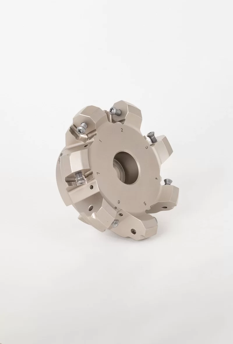 HONP, 4 Diameter Shell Mill, 1-14 Pilot Bore x 45° Lead Angle, 7 Inserts (Octagon), NegativePositive Geometry, TSC