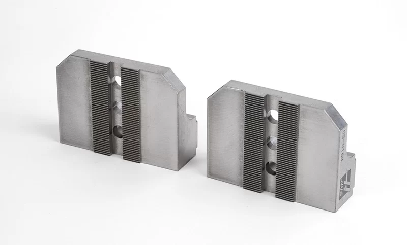 Hard Steel 4 (100mm) Non-Machinable Serrated Self-Centering Hydraulic Vise Jaws - Haas 6 (150mm) Chuck Vise