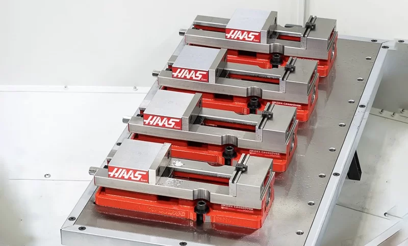 Pack of 4, 4 (100mm) Single-Station Fixed-Jaw Vise, 6.5 (165mm) Opening, Flange Style, Haas Workholding by Kurt