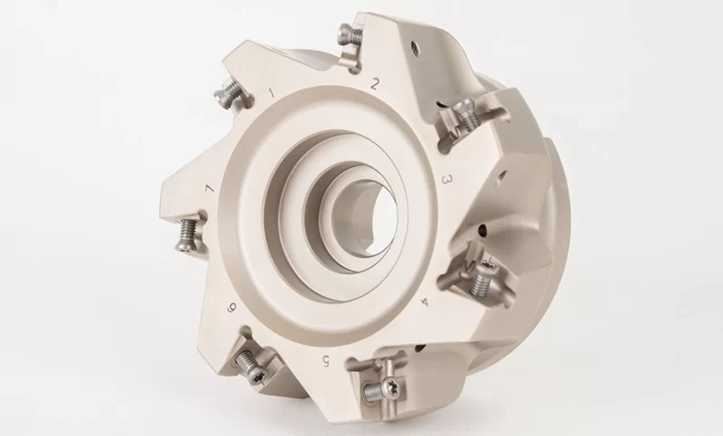 HLNP, 4" Diameter Shell Mill, 1-1/4" Pilot Bore x 90° Lead Angle, 7 Inserts (Rectangle), Negative/Positive Geometry, TSC