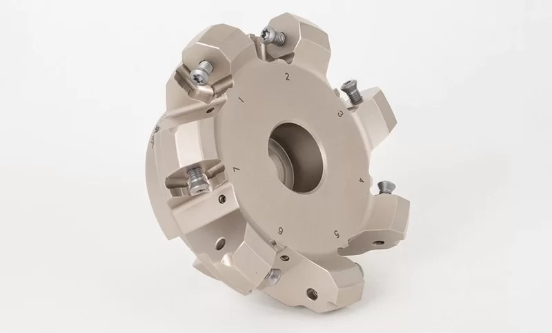 HONP, 4 Diameter Shell Mill, 1-14 Pilot Bore x 45° Lead Angle, 7 Inserts (Octagon), NegativePositive Geometry, TSC