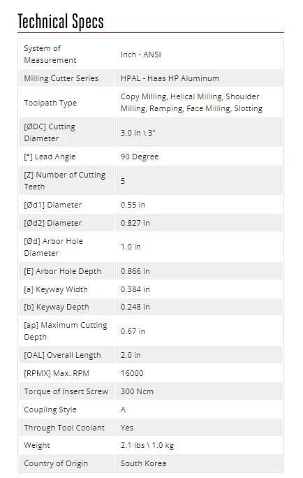 Hpal Machine HPAL, 3 Diameter Shell Mill, 1 Pilot Bore x 90° Lead Angle, 5 Inserts ...